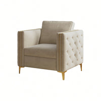 Elegant Beige Velvet Upholstered Accent Chair With Metal Legs For Living Room