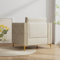 Elegant Beige Velvet Upholstered Accent Chair With Metal Legs For Living Room