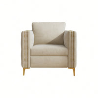 Elegant Beige Velvet Upholstered Accent Chair With Metal Legs For Living Room