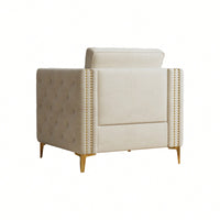 Elegant Beige Velvet Upholstered Accent Chair With Metal Legs For Living Room