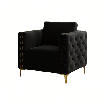 Elegant Beige Velvet Upholstered Accent Chair With Metal Legs For Living Room