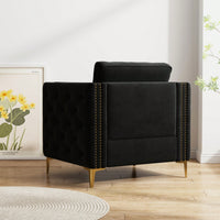 Elegant Beige Velvet Upholstered Accent Chair With Metal Legs For Living Room