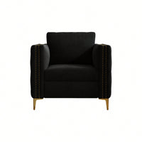 Elegant Beige Velvet Upholstered Accent Chair With Metal Legs For Living Room