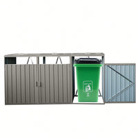 Outdoor Metal Garbage Bin Shed For 3 Trash Cans - Galvanized Steel Storage Solution For Garden And Lawn - Grey