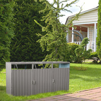 Outdoor Metal Garbage Bin Shed For 3 Trash Cans - Galvanized Steel Storage Solution For Garden And Lawn - Grey