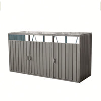 Outdoor Metal Garbage Bin Shed For 3 Trash Cans - Galvanized Steel Storage Solution For Garden And Lawn - Grey