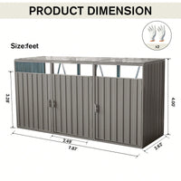 Outdoor Metal Garbage Bin Shed For 3 Trash Cans - Galvanized Steel Storage Solution For Garden And Lawn - Grey