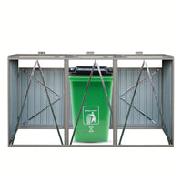 Outdoor Metal Garbage Bin Shed For 3 Trash Cans - Galvanized Steel Storage Solution For Garden And Lawn - Grey