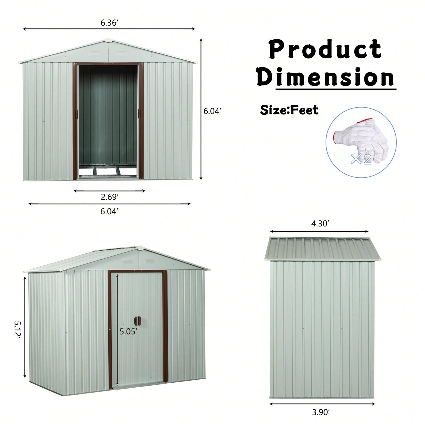 6ft X 5ft White Outdoor Metal Storage Shed For Garden And Tools