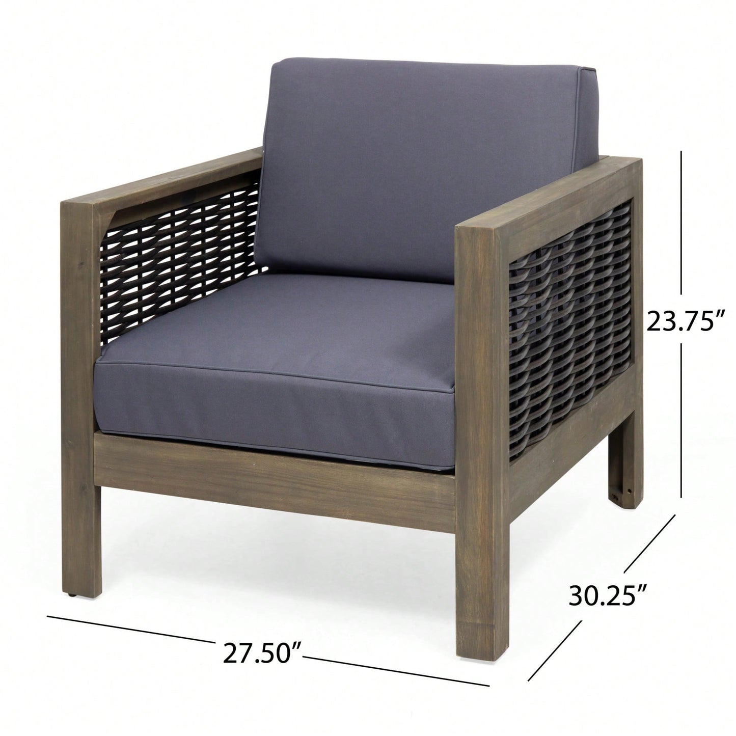 Outdoor Acacia Wood Club Chair With Wicker Accents In Gray Mixed Gray And Brown