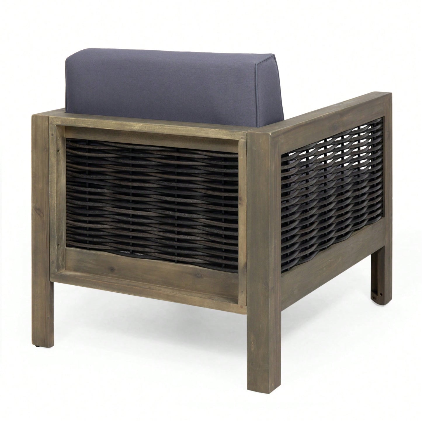 Outdoor Acacia Wood Club Chair With Wicker Accents In Gray Mixed Gray And Brown