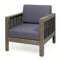 Outdoor Acacia Wood Club Chair With Wicker Accents In Gray Mixed Gray And Brown