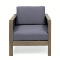 Outdoor Acacia Wood Club Chair With Wicker Accents In Gray Mixed Gray And Brown