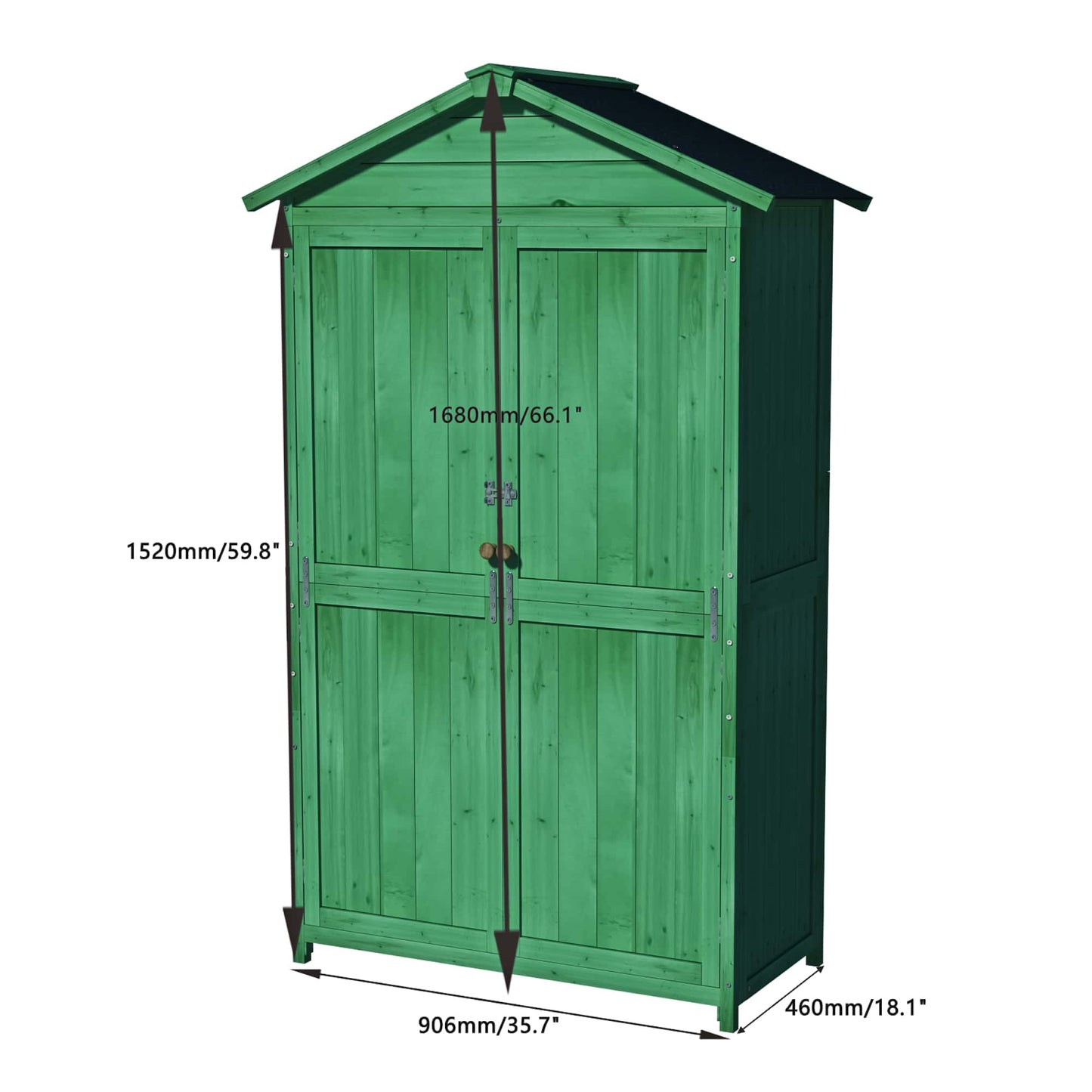 Outdoor Wooden Storage Shed With Waterproof Roof Double Doors And Multi-Tier Shelves Forest Green