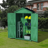 Outdoor Wooden Storage Shed With Waterproof Roof Double Doors And Multi-Tier Shelves Forest Green