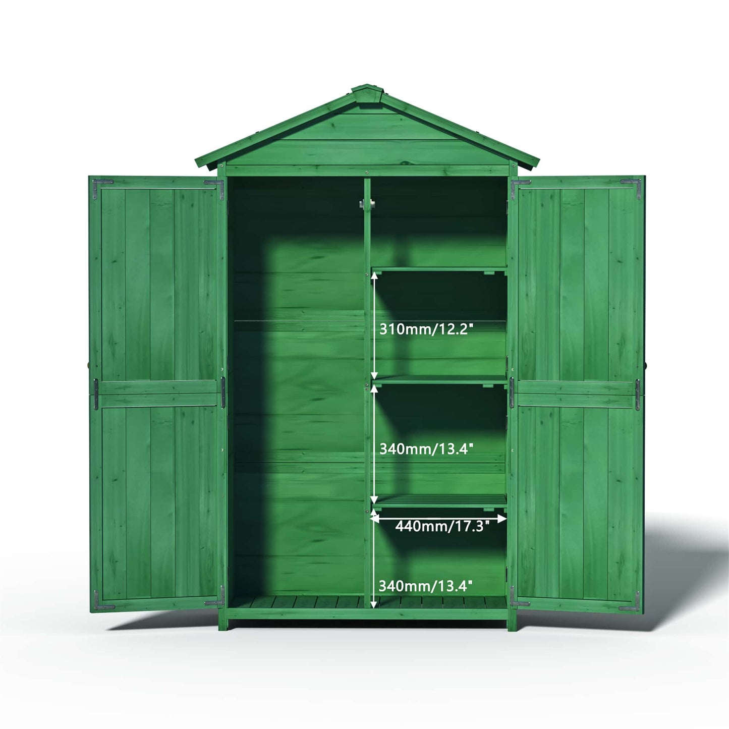 Outdoor Wooden Storage Shed With Waterproof Roof Double Doors And Multi-Tier Shelves Forest Green