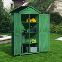 Outdoor Wooden Storage Shed With Waterproof Roof Double Doors And Multi-Tier Shelves Forest Green