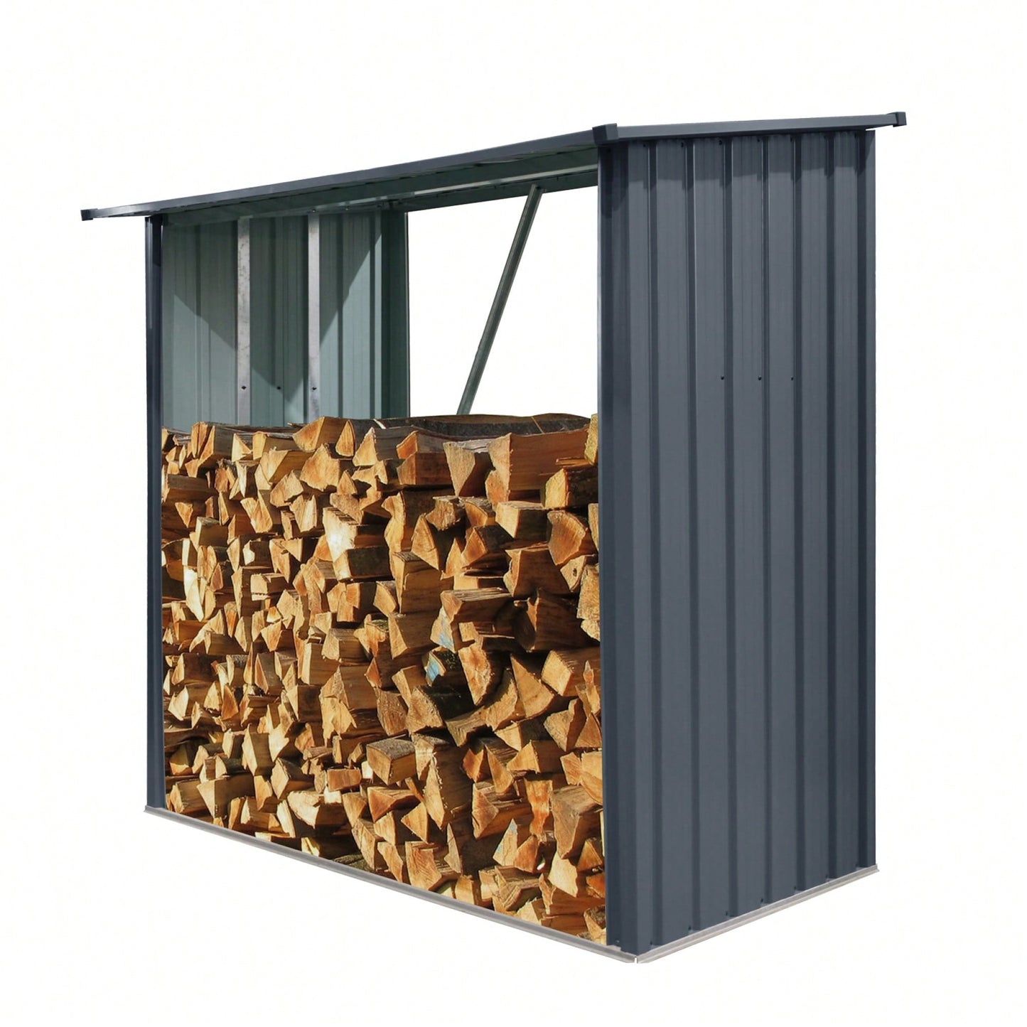 Outdoor Steel Firewood Rack With Sloped Roof For Efficient Storage Of Firewood, Pellets, Or Lumber In Black