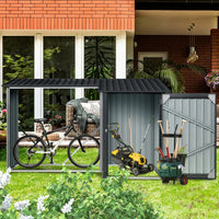 Outdoor Steel Firewood Storage Rack And Metal Shed Combo In Black