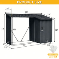 Outdoor Steel Firewood Storage Rack And Metal Shed Combo In Black