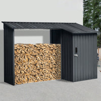 Outdoor Steel Firewood Storage Rack And Metal Shed Combo In Black