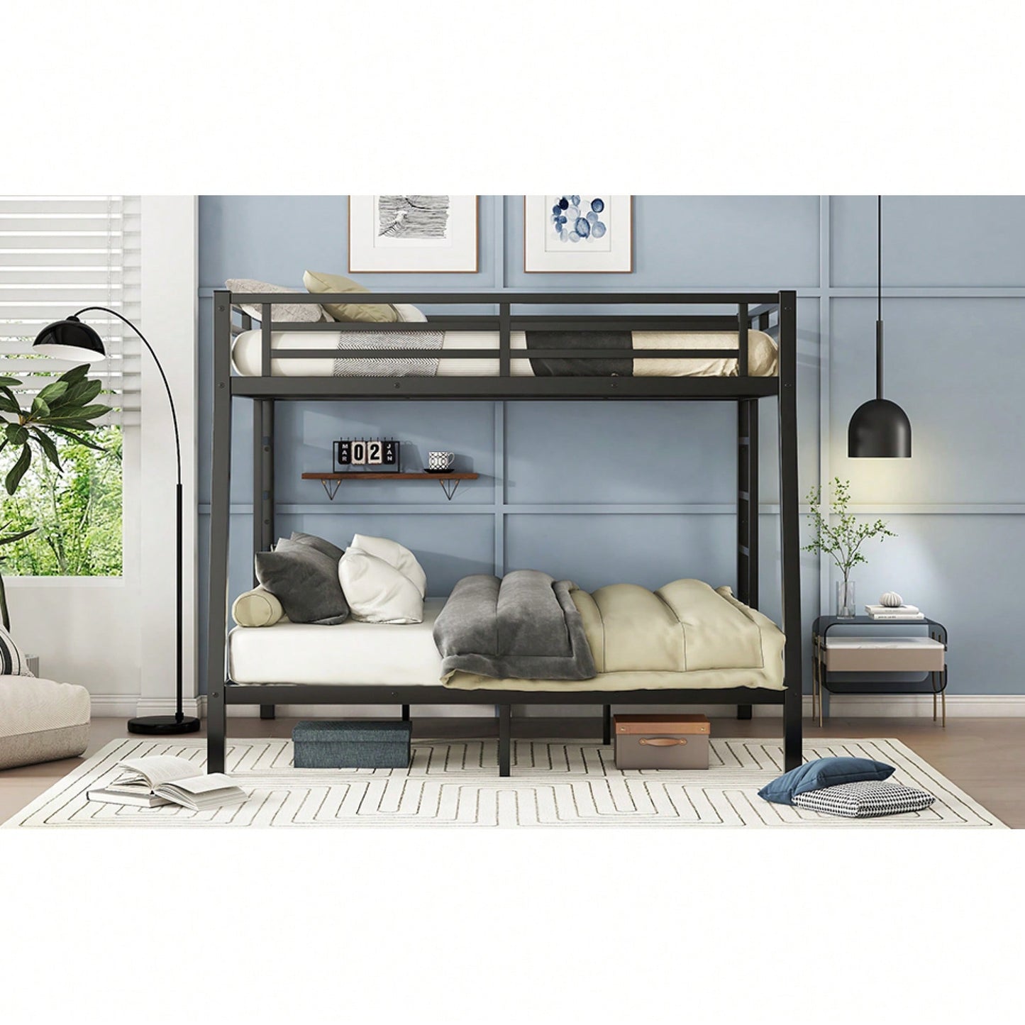 Metal Full XL Over Queen Bunk Bed For Teens And Adults Space-Saving Design Noise Reducing No Box Spring Required