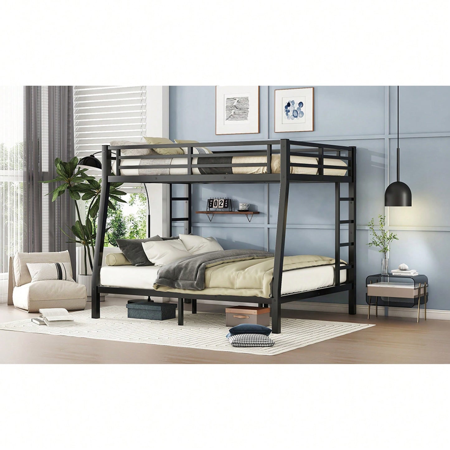 Metal Full XL Over Queen Bunk Bed For Teens And Adults Space-Saving Design Noise Reducing No Box Spring Required