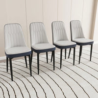 Set Of 4, Modern PU Leather Dining Chair Set With Thick Cushions And Black Metal Legs In White And Blue