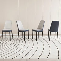 Set Of 4, Modern PU Leather Dining Chair Set With Thick Cushions And Black Metal Legs In White And Blue