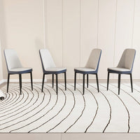 Set Of 4, Modern PU Leather Dining Chair Set With Thick Cushions And Black Metal Legs In White And Blue