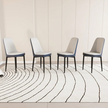 Set Of 4, Modern PU Leather Dining Chair Set With Thick Cushions And Black Metal Legs In White And Blue