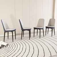 Set Of 4, Modern PU Leather Dining Chair Set With Thick Cushions And Black Metal Legs In White And Blue