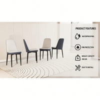 Set Of 4, Modern PU Leather Dining Chair Set With Thick Cushions And Black Metal Legs In White And Blue