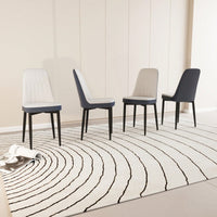 Set Of 4, Modern PU Leather Dining Chair Set With Thick Cushions And Black Metal Legs In White And Blue