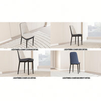 Set Of 4, Modern PU Leather Dining Chair Set With Thick Cushions And Black Metal Legs In White And Blue