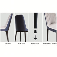 Set Of 4, Modern PU Leather Dining Chair Set With Thick Cushions And Black Metal Legs In White And Blue