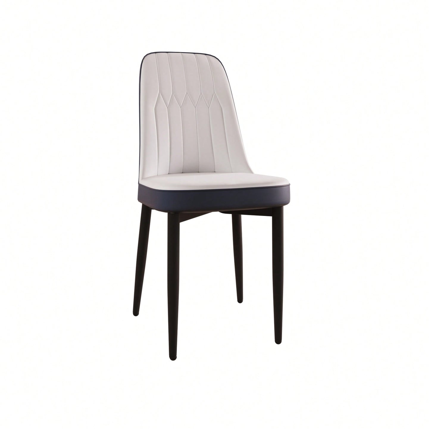 Set Of 4, Modern PU Leather Dining Chair Set With Thick Cushions And Black Metal Legs In White And Blue