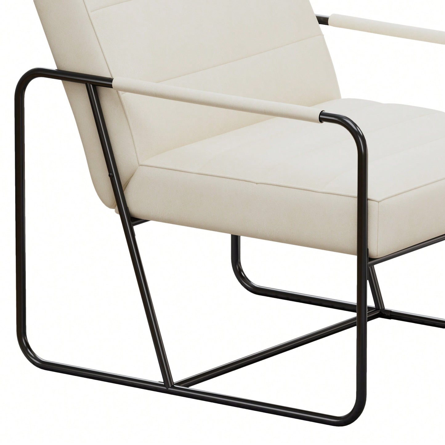 Stylish Modern Metal Framed Armchair With Black Technical Leather For Living Room Office Bedroom Comfort