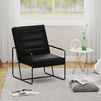 Stylish Modern Metal Framed Armchair With Black Technical Leather For Living Room Office Bedroom Comfort