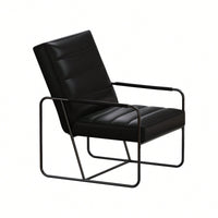 Stylish Modern Metal Framed Armchair With Black Technical Leather For Living Room Office Bedroom Comfort