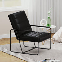 Stylish Modern Metal Framed Armchair With Black Technical Leather For Living Room Office Bedroom Comfort