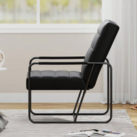 Stylish Modern Metal Framed Armchair With Black Technical Leather For Living Room Office Bedroom Comfort