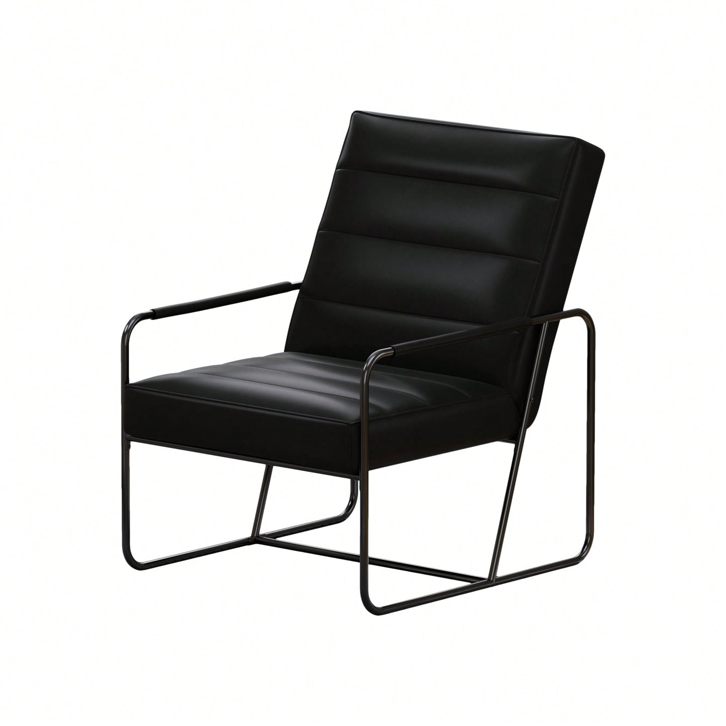 Stylish Modern Metal Framed Armchair With Black Technical Leather For Living Room Office Bedroom Comfort