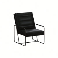 Stylish Modern Metal Framed Armchair With Black Technical Leather For Living Room Office Bedroom Comfort