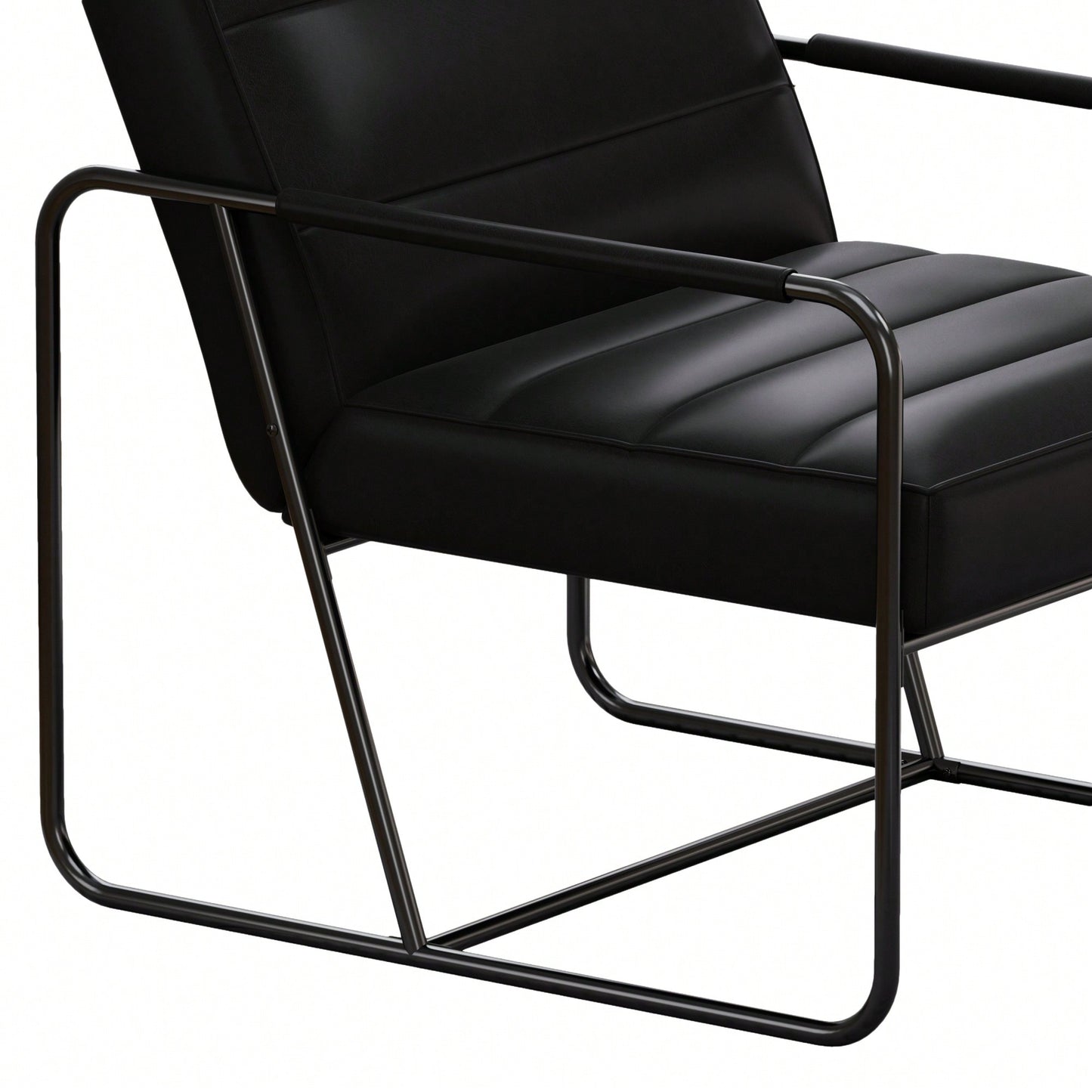 Stylish Modern Metal Framed Armchair With Black Technical Leather For Living Room Office Bedroom Comfort