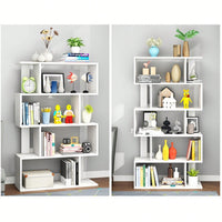 Multifunctional 4 Tier S Shaped Wooden Bookcase Modern Free Standing Industrial Storage Rack For Living Room Bedroom Office