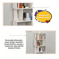 Multifunctional 4 Tier S Shaped Wooden Bookcase Modern Free Standing Industrial Storage Rack For Living Room Bedroom Office