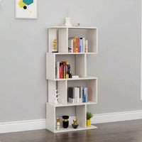 Multifunctional 4 Tier S Shaped Wooden Bookcase Modern Free Standing Industrial Storage Rack For Living Room Bedroom Office