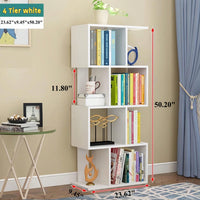 Multifunctional 4 Tier S Shaped Wooden Bookcase Modern Free Standing Industrial Storage Rack For Living Room Bedroom Office