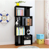 Multifunctional 4 Tier S Shaped Wooden Bookcase Modern Free Standing Industrial Storage Rack For Living Room Bedroom Office